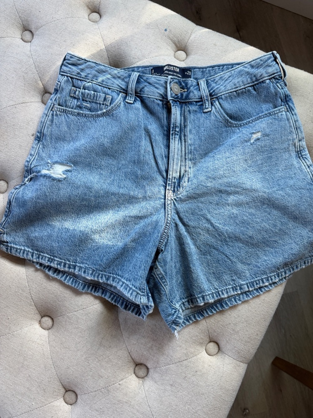 Hollister Light Wash Distressed High-Rise Denim Shorts